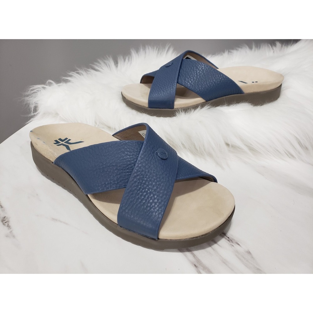 NEW NO BOX SZ 8 KURU BREEZE Comfort SLIDE criss cross Sandal Leather Slides